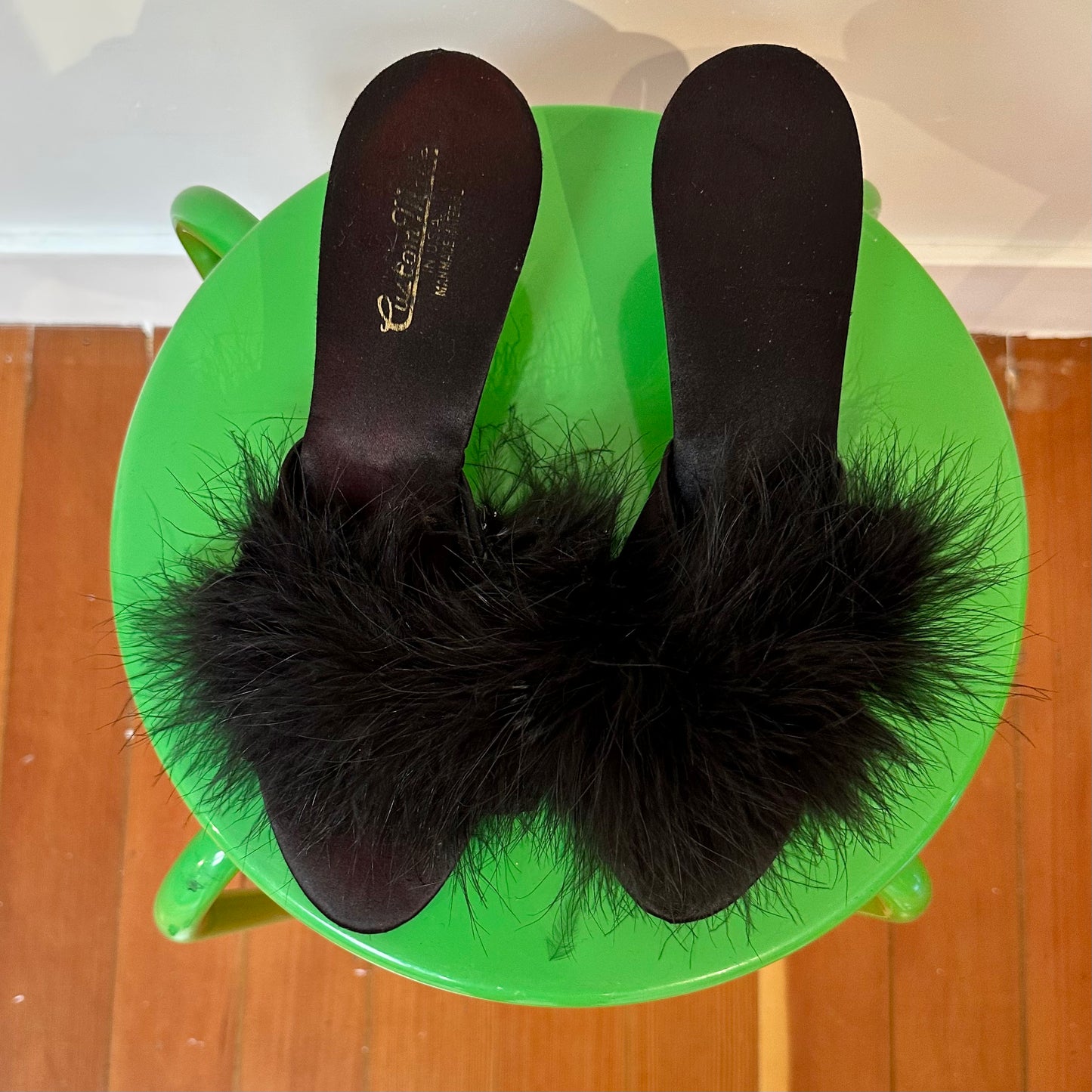 Satin Feather Slides