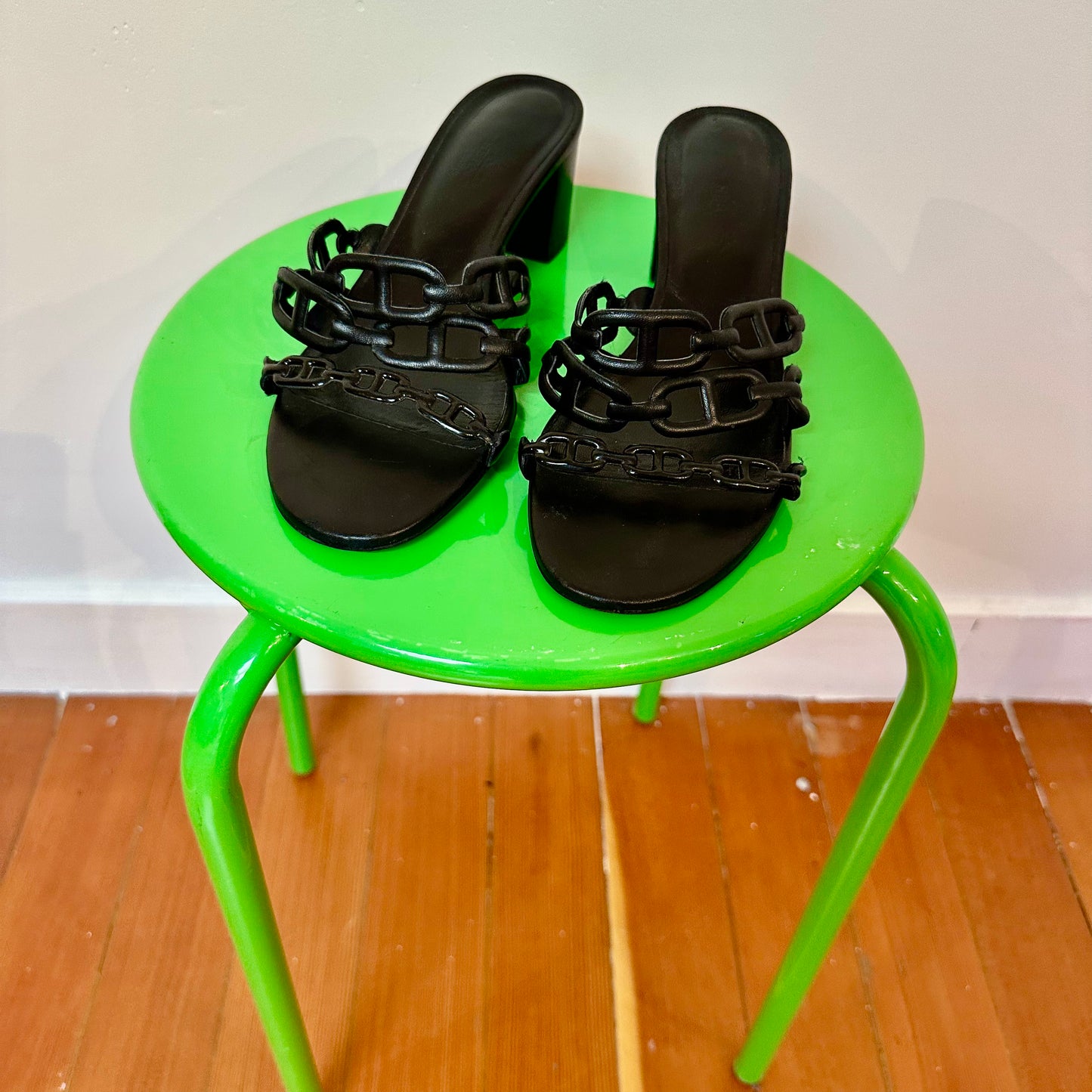 Hermes Tandem Leather & Jelly Strap Slides, Size 37
