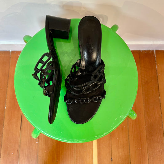 Hermes Tandem Leather & Jelly Strap Slides, Size 37